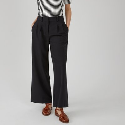 Wide Leg Cropped Trousers with Pleat Front in Recycled Fabric LA REDOUTE COLLECTIONS