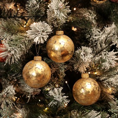Boules de Noël dorées avec confettis (boîte de 3 boules en verre) PIER IMPORT