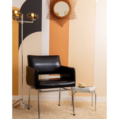 Fauteuil vintage noir et chrome Jakob N°1400 - Bon état DEBONGOUT