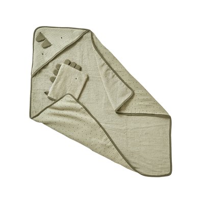 Cape de bain en gaze de coton + gant de toilette PETIT DINO VERTBAUDET