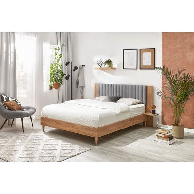 Lit en MDF Tissu avec pieds en bois naturel, SELENA BOBOCHIC