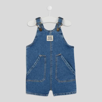 Salopette courte à bretelles unie  en denim, certifié Oeko-Tex BOUT'CHOU