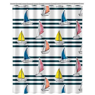 Rideau de douche bleu et blanc bateaux 180x200cm WADIGA