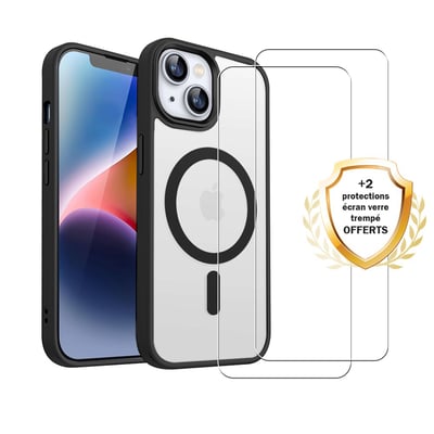 Coque Anti-choc compatible Magsafe pour iPhone 14  + 2 vitres EVETANE