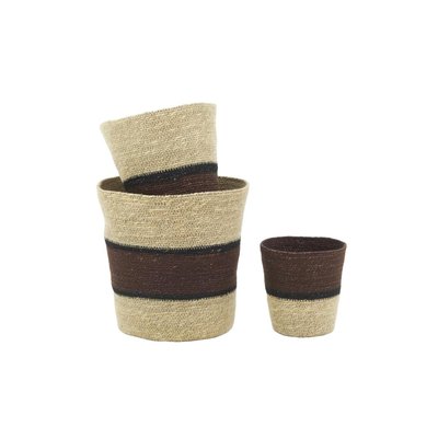 Cache-pots en jonc naturel et teinté marron AUBRY GASPARD