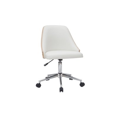 Chaise de bureau à roulettes design blanc, bois clair et acier chromé QUINO MILIBOO