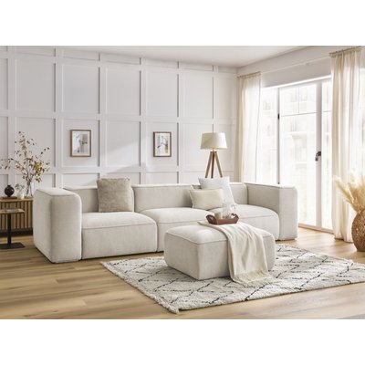 Canapé droit fixe 4 places en tissu texturé avec pouf, ZEPHYR BOBOCHIC