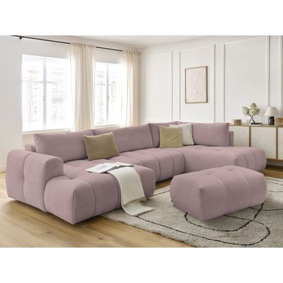 Canapé panoramique convertible 5 places en tissu lisse avec pouf, FUJI BOBOCHIC