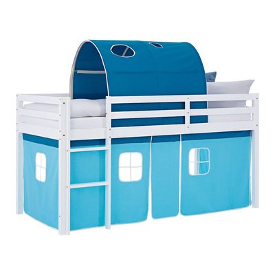 Lit mi-hauteur 90x200 cm matelas rideau tunnel bleu HOMESTYLE4U