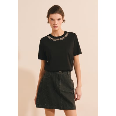 T-shirt manches courtes avec strass en coton ADRIANO ETAM
