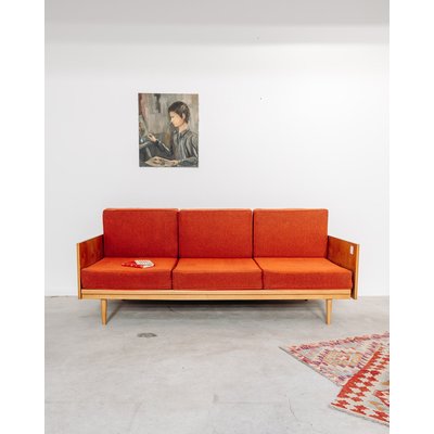 Divan en bois rouge Robert N°15 - Bon état DEBONGOUT