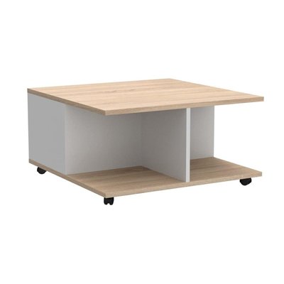 Table Basse sur Roulettes 2 Tiroirs 2 Niches L70 cm - Twin CALICOSY