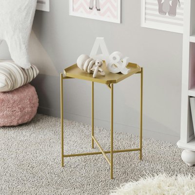 Petite table d’appoint dorée carrée, pieds croisés SFAX PIER IMPORT