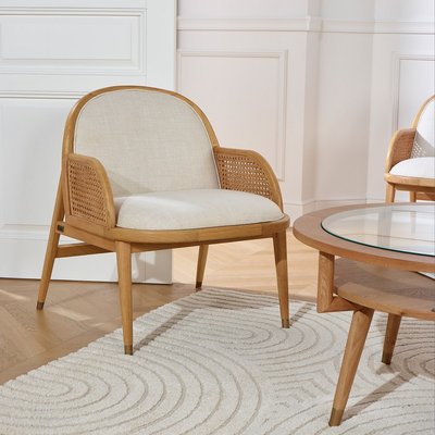 Fauteuil en chêne, cannage et velours MARCEL ROBIN DES BOIS