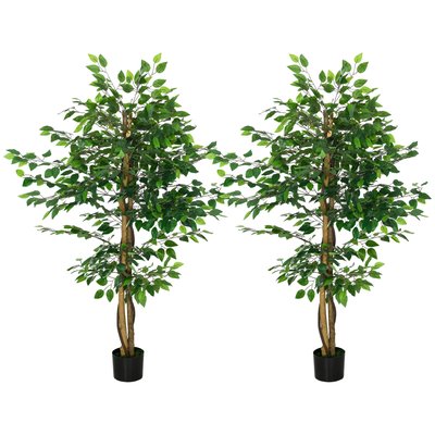 Lot de 2 plantes artificielles ficus H.1,5 m grand réalisme pot inclus HOMCOM
