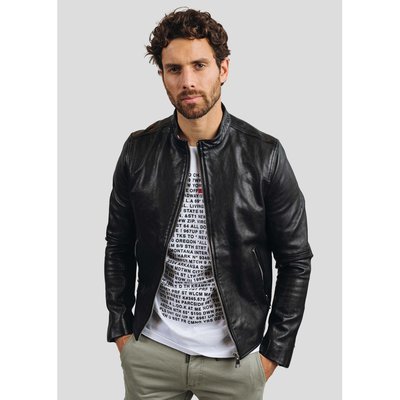 Blouson cuir col mao La Redoute