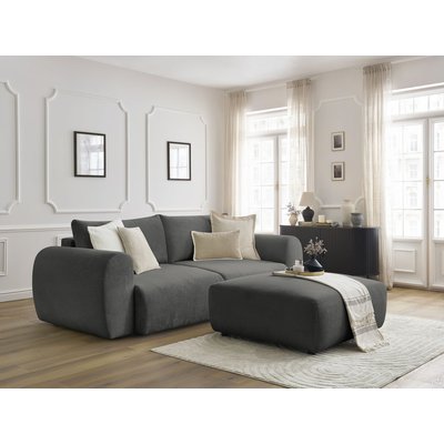 Canapé droit convertible 4 places en tissu lisse avec pouf, LUCIEN BOBOCHIC