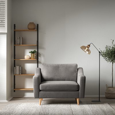 Rosa Curve Velvet Snuggle Chair with Light Wood Legs SO'HOME
