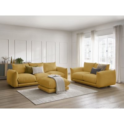 Canapé droit fixe 6 places en tissu avec pouf, ERNEST BOBOCHIC