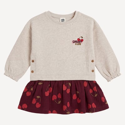 Robe effet 2 en 1, en molleton et gaze de coton LA REDOUTE COLLECTIONS