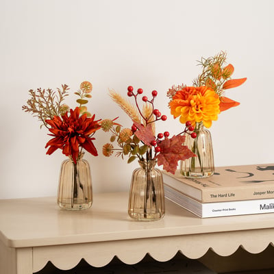Set of 3 25cm Autumnal Glass Arrangements SO'HOME