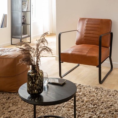 Fauteuil en cuir marron et métal  ALBERTO MADE IN MEUBLES 