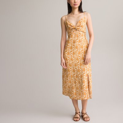 Vestido de tirantes finos en lino, estampado floral LA REDOUTE COLLECTIONS