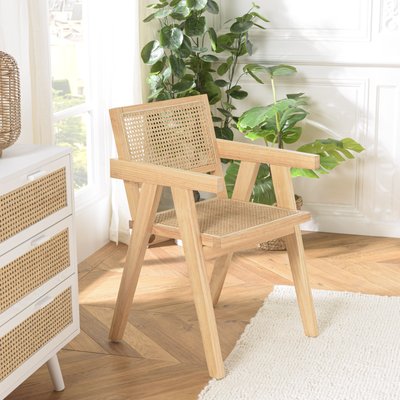 Fauteuil contemporain bois clair assise et dossier cannage TIM PIER IMPORT