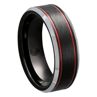 FRANCISCO - Black tungsten ring with red line JOURDAN BIJOUX