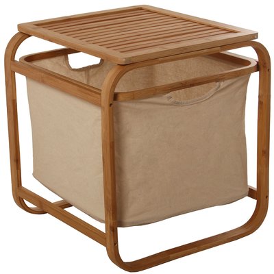 Panier à linge bambou et lin écru 45x45x50cm WADIGA