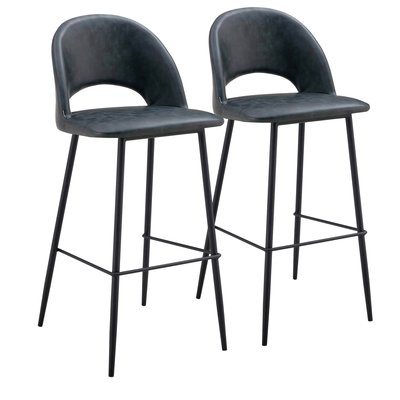 Lot de 2 chaises hautes en acier et cuir synthétique, LOU OVIALA