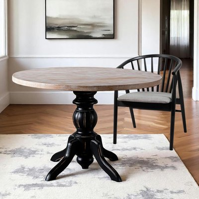 Table ronde en bois effet usé - pied noir ⌀120 cm TENA PIER IMPORT