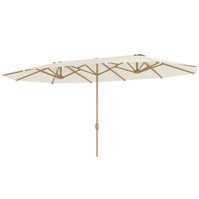 Parasol de jardin style exotique XXL manivelle acier effet bois tissu beige clair OUTSUNNY