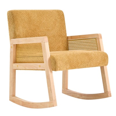 Rocking chair bois massif, rotin et tissu, BORGO NORDLYS