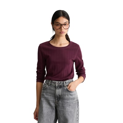 T-shirt à manches longues en jersey côtelé, coupe ajustée en pur coton biologique MARC O’POLO DENIM