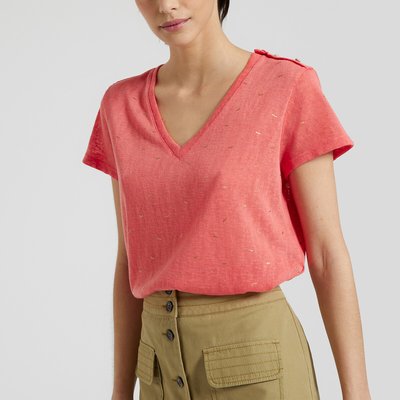 Polka Dot Print T-Shirt with Lace Back and Short Sleeves ONLY
