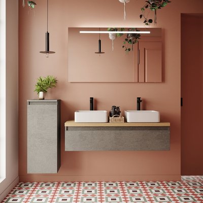 Meuble salle de bain 2 vasques posées 1 tiroir - HUDSON HOMIFAB