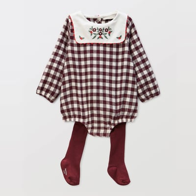 Barboteuse en vichy avec collants BOUT'CHOU