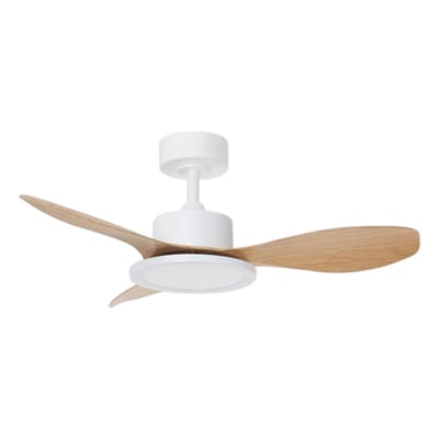 Ventilateur de plafond lumineux blanc mat et façon bois RIGA II XS MILLUMINE