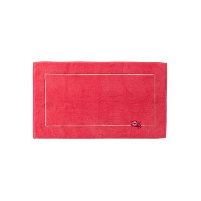 Tapis de bain coton coquelicot ROSELLA CARRE BLANC