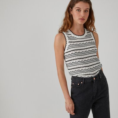 Striped Cotton Vest Top in Pointelle Knit LA REDOUTE COLLECTIONS