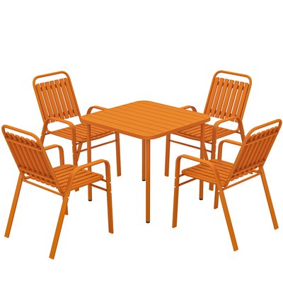 Salon de jardin extérieur 4 places 5 pièces chaises empilables orange OUTSUNNY