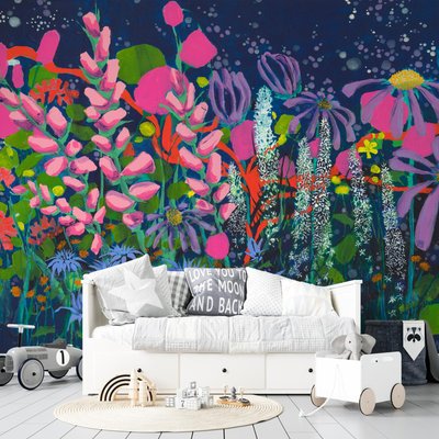 Papier Peint panoramique d'une peinture avec fleurs et plantes - 425x260 cm (l x h) LA TOUCHE ORIGINALE