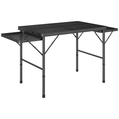 Table de camping pliante réglable 2 étagères alu maille métal noir OUTSUNNY