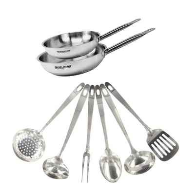 Set de 2 poêles de 20 et en inox et 6 ustensiles inox ETERNA FACKELMANN