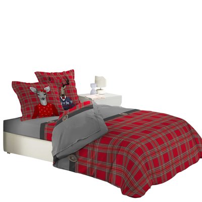 Parure de drap flanelle + taies d'oreiller Family cerf DOUCEUR D'INTÉRIEUR