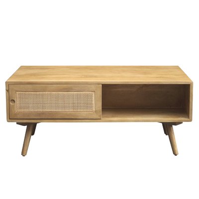 Table basse rectangulaire avec rangements en bois manguier massif et cannage rotin L100 cm ACANGE MILIBOO