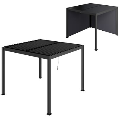 Pergola bioclimatique en alu 3 x 3 m - lames orientables, 2 stores latéraux - anthracite OUTSUNNY