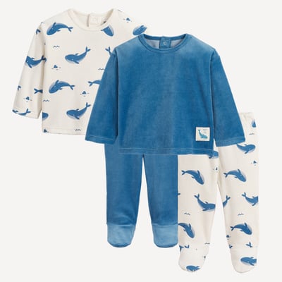 Lot de 2 pyjamas 2 pièces, avec pieds, en velours, motif baleines LA REDOUTE COLLECTIONS