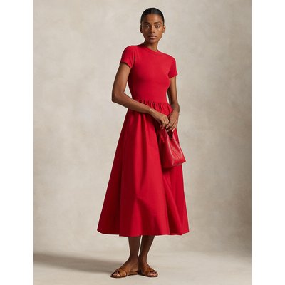 Full Midi Dress in Dual Fabric with Short Sleeves POLO RALPH LAUREN